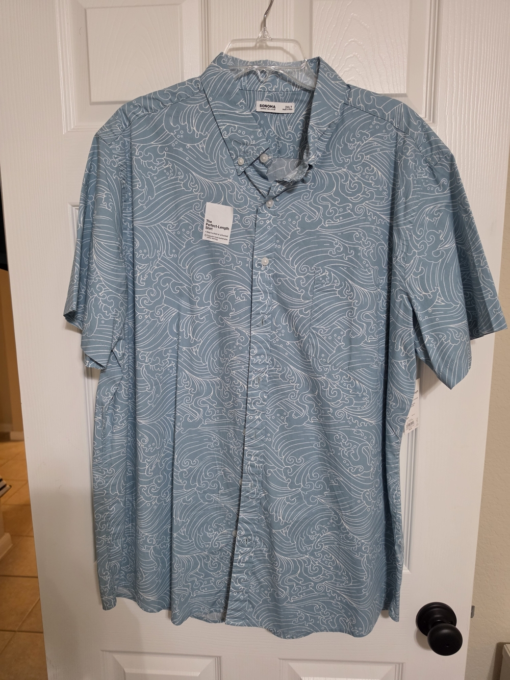 Sonoma Light Blue Wave Print Short Sleeve Shirt